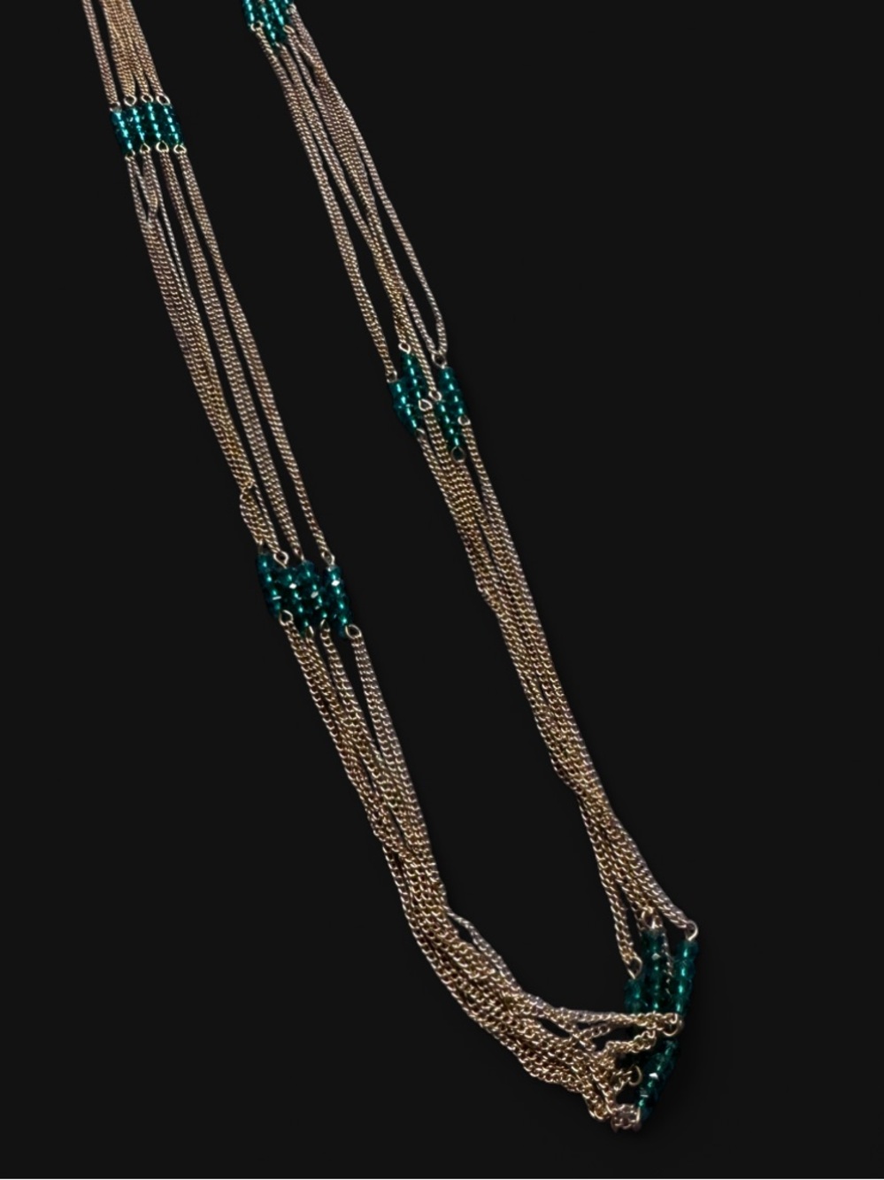 Gold Multi-Strand Necklace with Emerald Green Bead Clusters